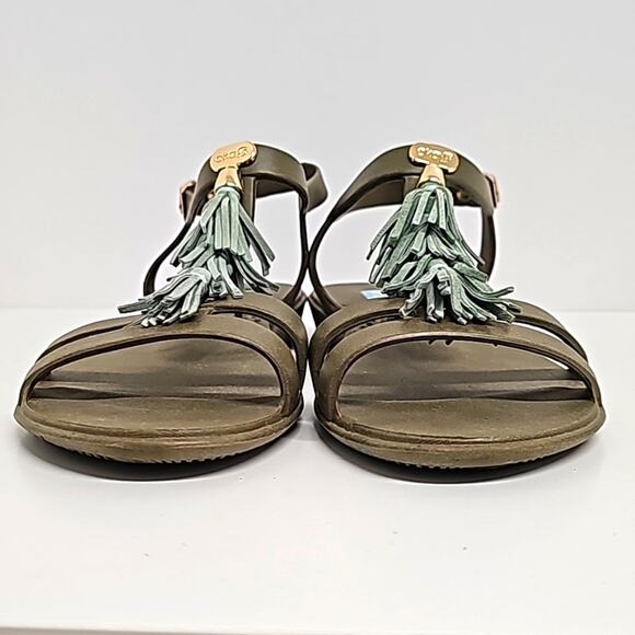 okaB Womens Fiesta Flat Sandals Brown Green Rose Gold Accents Adj Straps Size 8 - Picture 4 of 11